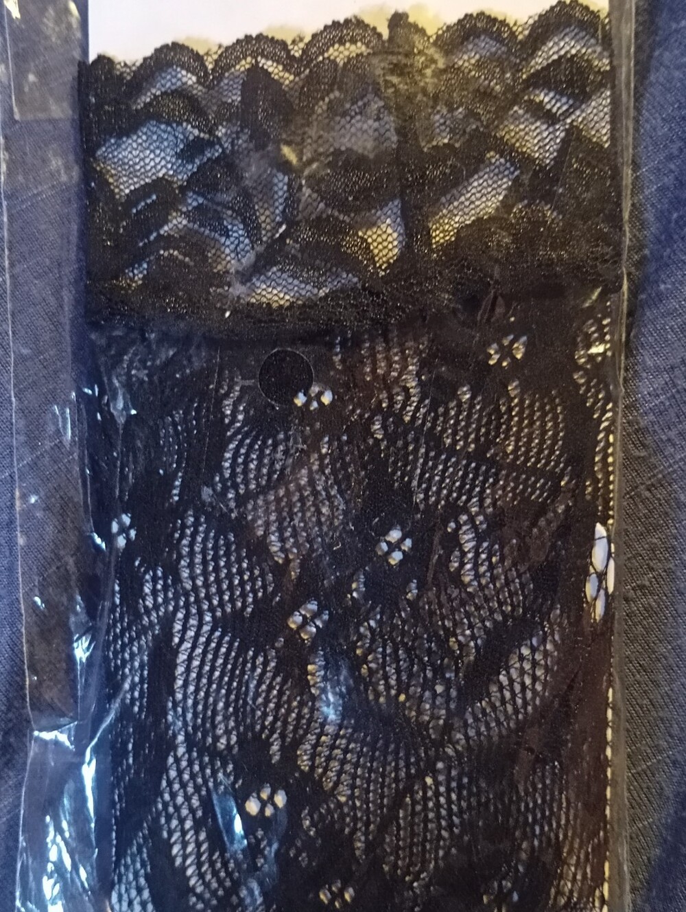 Black Floral Lace Thigh High Stockings Wide Stay Up Top Band Pair One Size